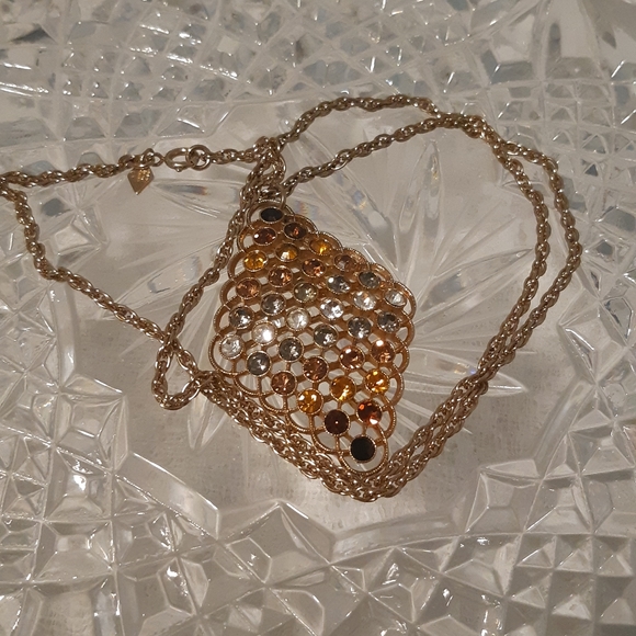 Sarah Coventry Vintage Necklace In Gold Tone With Rhinestones 24" Long Stamped, - Picture 7 of 11
